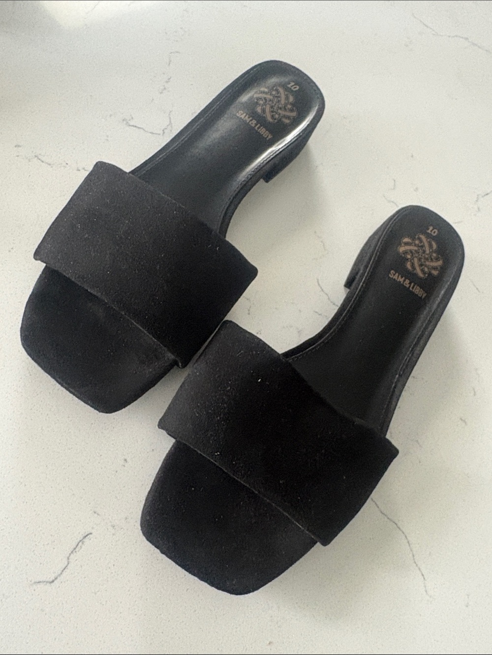 Sam & Libby Black Open-Toe Slide Mules